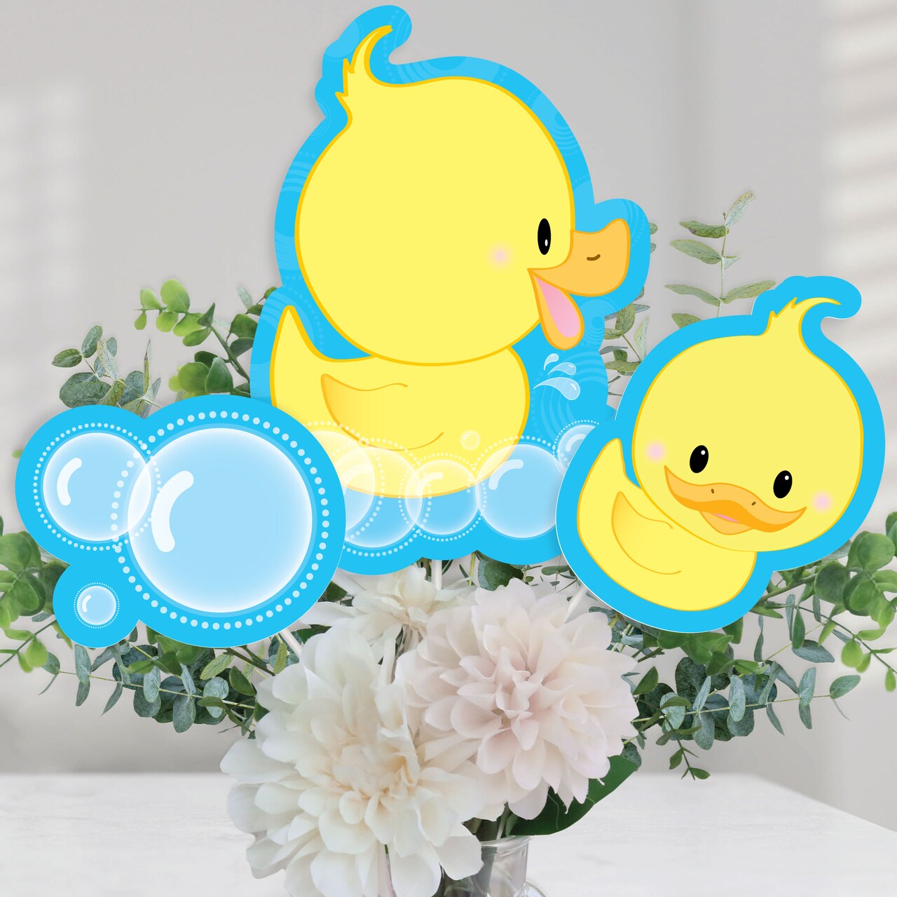 Big Dot of Happiness Ducky Duck - Baby Shower or Birthday Party Centerpiece Sticks - Table Toppers - Set of 15